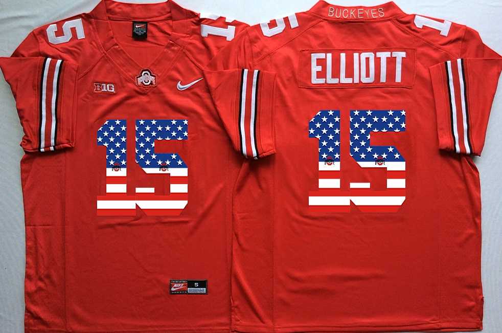 Ohio State Buckeyes #15 Ezekiel Elliott Red USA Flag College Football Stitched Jersey